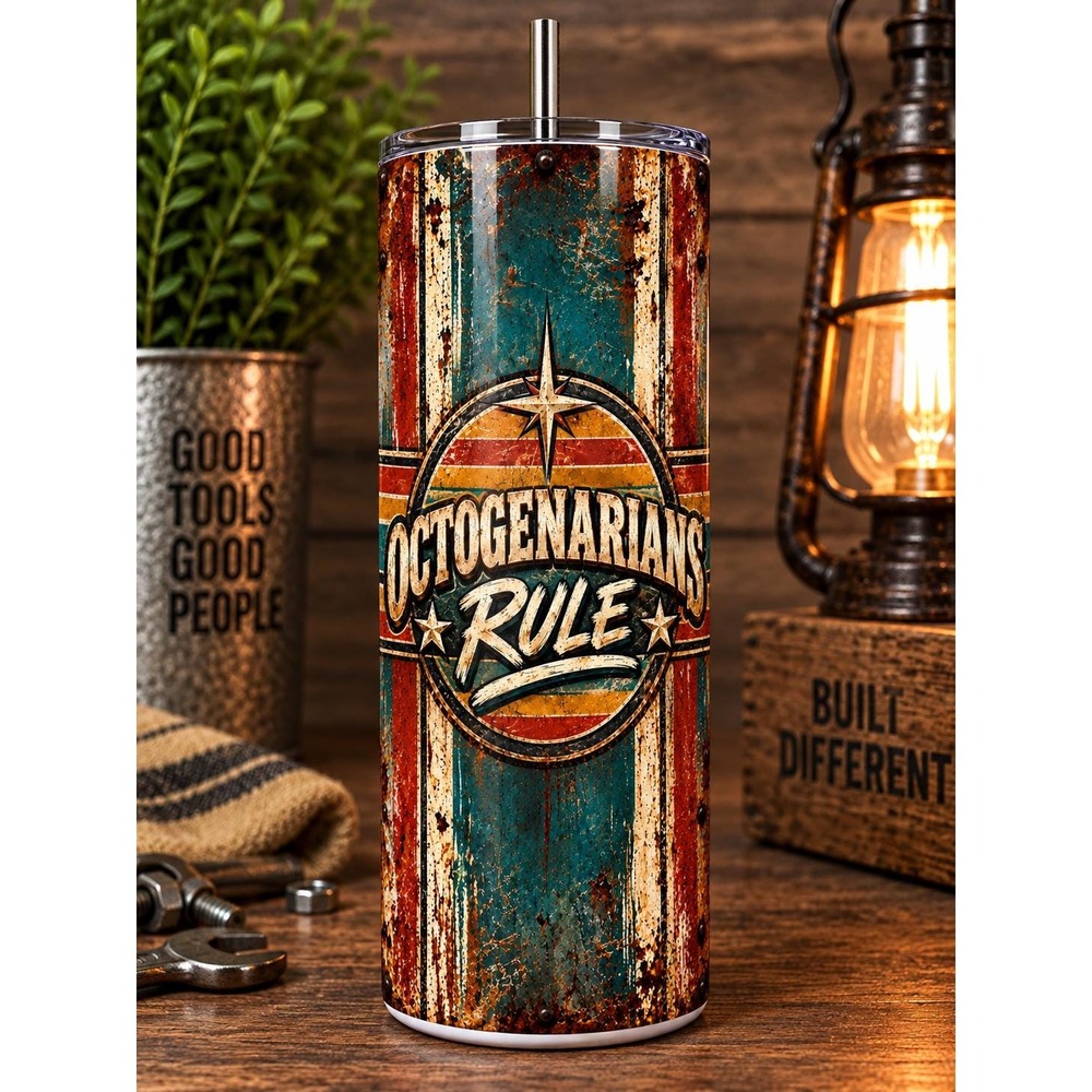 Octogenarians Rule Tumbler | 80th Birthday Gift | Vintage 80 Year Old Cup
